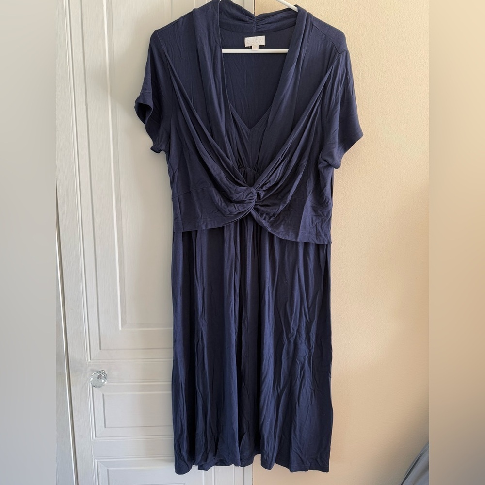 A:glow Elegant Navy‎ Blue Maternity Nursing Breastfeeding Dress Large